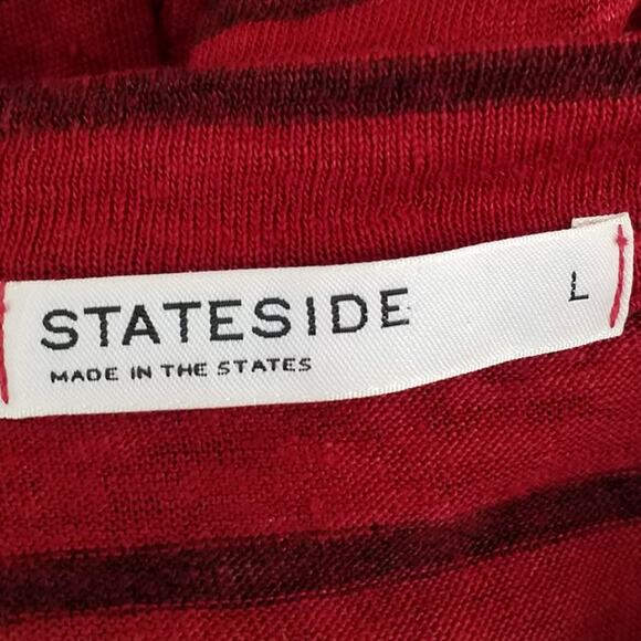 Stateside Womens Long Sleeve Linen Top 100% Linen Red Black Striped Size Large - Picture 5 of 6
